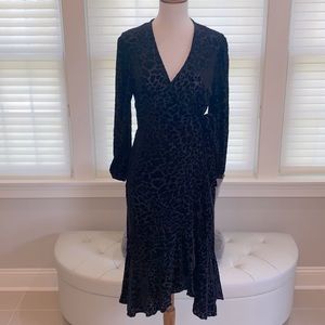 Calvin Klein black velvet animal print wrap dress